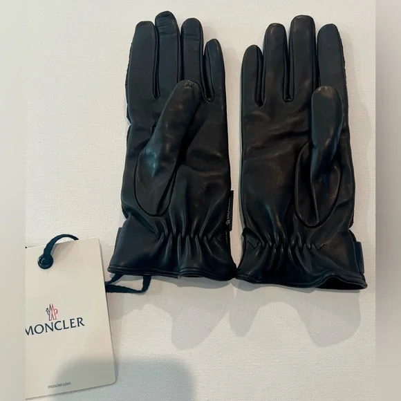 Moncler Black GUANTI Leather Wool NWT Medium Gloves Made in Italy - Picture 2 of 6